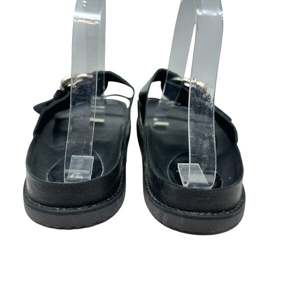 Zara Slide Sandals Buckles Double Strap Faux Leather Black Size 41 US 10 - Picture 6 of 14